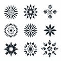 Symmetrical Black And White Snowflake Icons Set For Winter Sports Royalty Free Stock Photo