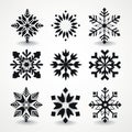 Symmetrical Black And White Snowflake Vector Art Set Royalty Free Stock Photo