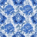 Symmetrical blue and white roses pattern style