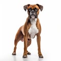 Symmetrical Boxer Dog Portrait On White Background With Bold Coloration