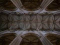 Symmetrical ceiling in church cathedral dominican convert abbey Batalha monastery roof flamboyant gothic architecture Royalty Free Stock Photo