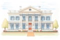 symmetrical civil war era greek revival mansion, magazine style illustration