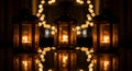 Glowing Lanterns with Warm Bokeh Light Reflection Royalty Free Stock Photo