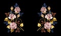 Symmetrical composition with pink gold roses