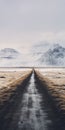 Symmetrical Country Road Through Snowy Mountains In Post-apocalyptic Style