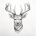 Symmetrical Deer Head Inked On White Background