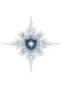 A symmetrical digital design featuring a central shield with a circuit Royalty Free Stock Photo