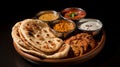 Symmetrical display of naan, roti, and puri