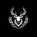 Stylized design of a deer's head with antlers in white against a black background. Royalty Free Stock Photo