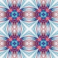 Symmetrical flower pattern in stained-glass window style on light. Blue, pink and purple palette. Computer generated graphics. Royalty Free Stock Photo