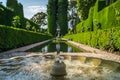 Symmetrical fountain and gardens in the Alhambra of Granada Royalty Free Stock Photo