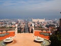 Symmetrical fountains staircase panorama Haifa Israel