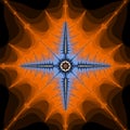 Symmetrical fractal medieval cross banne in blue and oranger