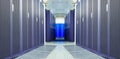 Symmetrical futuristic modern server room in the data center with