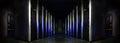 Symmetrical futuristic modern server room in the data center with