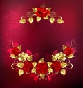 Symmetrical garland of gold and red roses Royalty Free Stock Photo