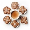 Symmetrical Gingerbread Cookies And Coffee On White Background Royalty Free Stock Photo