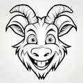 Symmetrical Harmony: A Lively Cartoon Goat Head Tattoo In Black And White