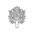 Symmetrical line art design of a tree, featuring geometric and circuit-like patterns. The Royalty Free Stock Photo