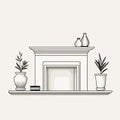 Minimalist Line Drawing Of Decorative Fireplace Mantle Set