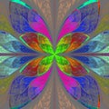 Symmetrical multicolor fractal flower in stained glass style.