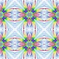 Symmetrical multicolored flower pattern in stained-glass window