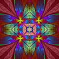 Symmetrical multicolored flower pattern in stained-glass window Royalty Free Stock Photo