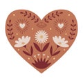 Symmetrical Mystical Heart with boho elements, eye, flowers, hearts and twigs. Decorative element for Valentine's