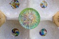 Ceiling with mosaic sun roof tile at Guell Park, Barcelona, Spain. Royalty Free Stock Photo