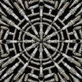 Symmetrical pattern composed of spark plugs arranged radially on a black Royalty Free Stock Photo