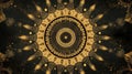 Symmetrical Pattern with Repeated Circular Shapes, Teardrop Figures, and Starburst Motifs