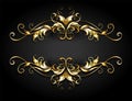 Symmetrical gold frame scroll on black background Royalty Free Stock Photo