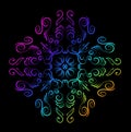 Rainbow floral pattern on black background