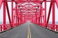 Symmetrical red steel structure construction of bridge and road in, Taiwan Royalty Free Stock Photo