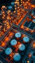 Symmetrical Reflections: Illuminated Oil Storage Tanks in a Nigh