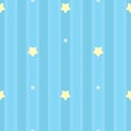 Symmetrical and seamless striped blue pattern with yellow and white stars.