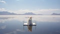 Symmetrical Serenity: A White Cat On A Solar Power Float