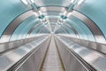 Symmetrical shot of a futuristic subway tunnel in Sanct Petersburg