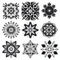Symmetrical Snowflake Design Patterns On White Background Vector Royalty Free Stock Photo