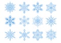 Symmetrical snowflake mandala set, star shape icons set blue white outline Royalty Free Stock Photo