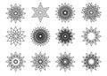 Symmetrical snowflake mandala set, star shape icons set. Vector illustration Royalty Free Stock Photo