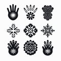 Symmetrical Snowflake Mittens Vector Art Set Royalty Free Stock Photo