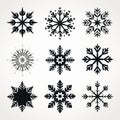 Symmetrical Snowflake Symbol Set: Black And White Vector Art Royalty Free Stock Photo