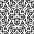 Symmetrical spider web and vampire castle seamless pattern.