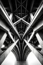Symmetrical Steel Bridge Architecture Creating Powerful Industrial Perspective And Depth Royalty Free Stock Photo