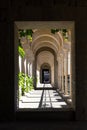 Symmetrical stone passageway with repeating arches, Akhaltsikhe (Rabati) Castle, Georgia Royalty Free Stock Photo