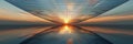 A symmetrical and structured abstract sunrise with geometric elements representing the harmony between nature and