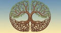 Symmetrical tree illustration featuring two interconnected trees with entwined roots Royalty Free Stock Photo