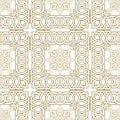 Symmetrical tribal ethnic arabesque style gold lines seamless pattern with square frames. Floral vector background. Beautiful Royalty Free Stock Photo