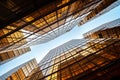 Symmetrical upwards shot of high-rise modern office block, Hong Kong Royalty Free Stock Photo